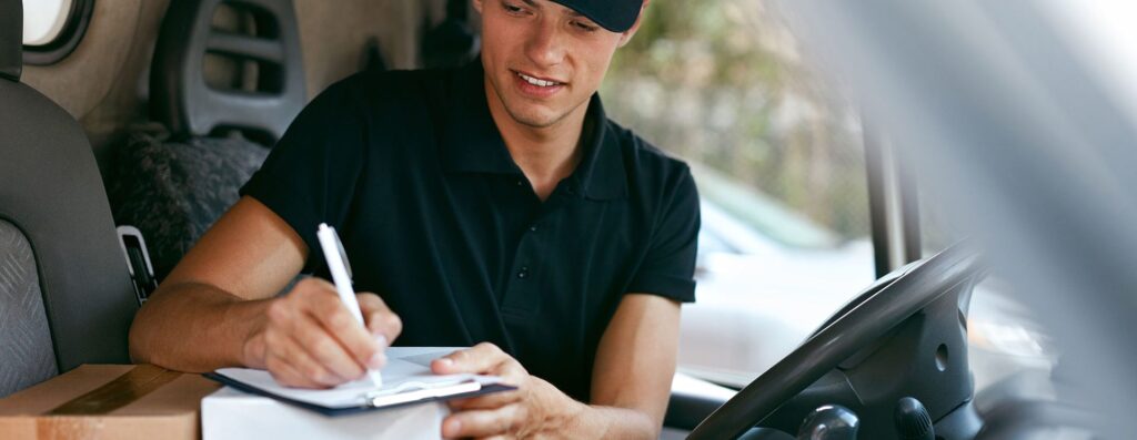 WHG Sheffield Delivery driver signing for parcel